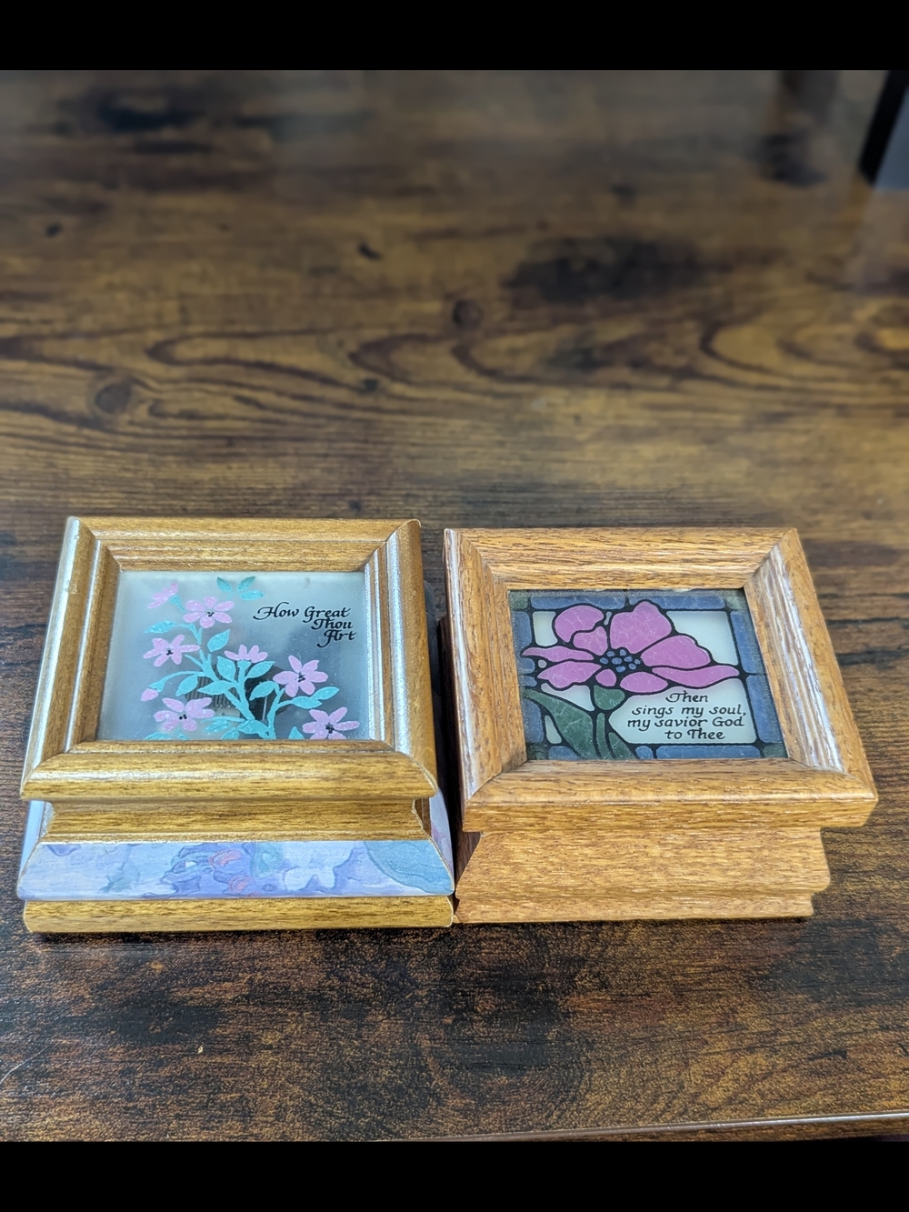 Graham Dunn Dainty Wooden Music Box Set of 2 “How Great Thou Art” Floral Wind Up